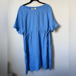 Sky Blue Midi Dress with Drawstring Waist